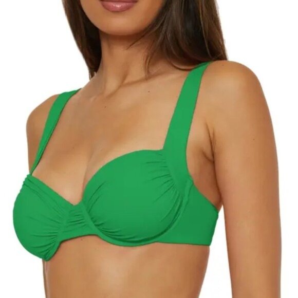 Becca Underwire Bikini Top D Cup Emerald Green Ruched Color Code Swim - Picture 1 of 9